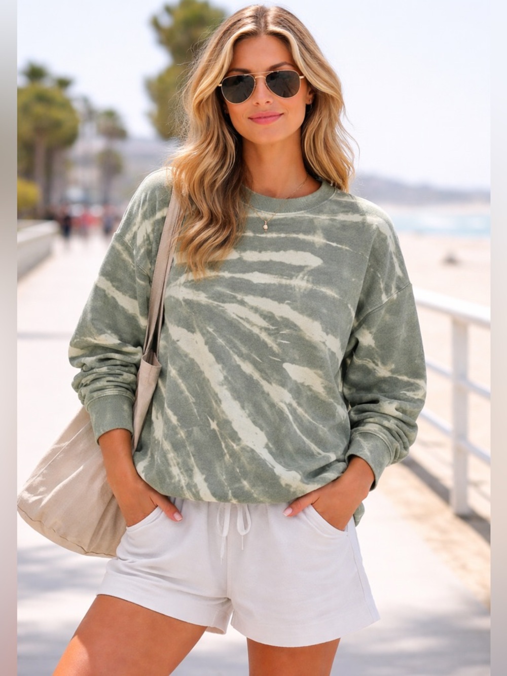 Les Tien Sage Green Bleach Wash Crewneck Sweatshirt Size M Unisex